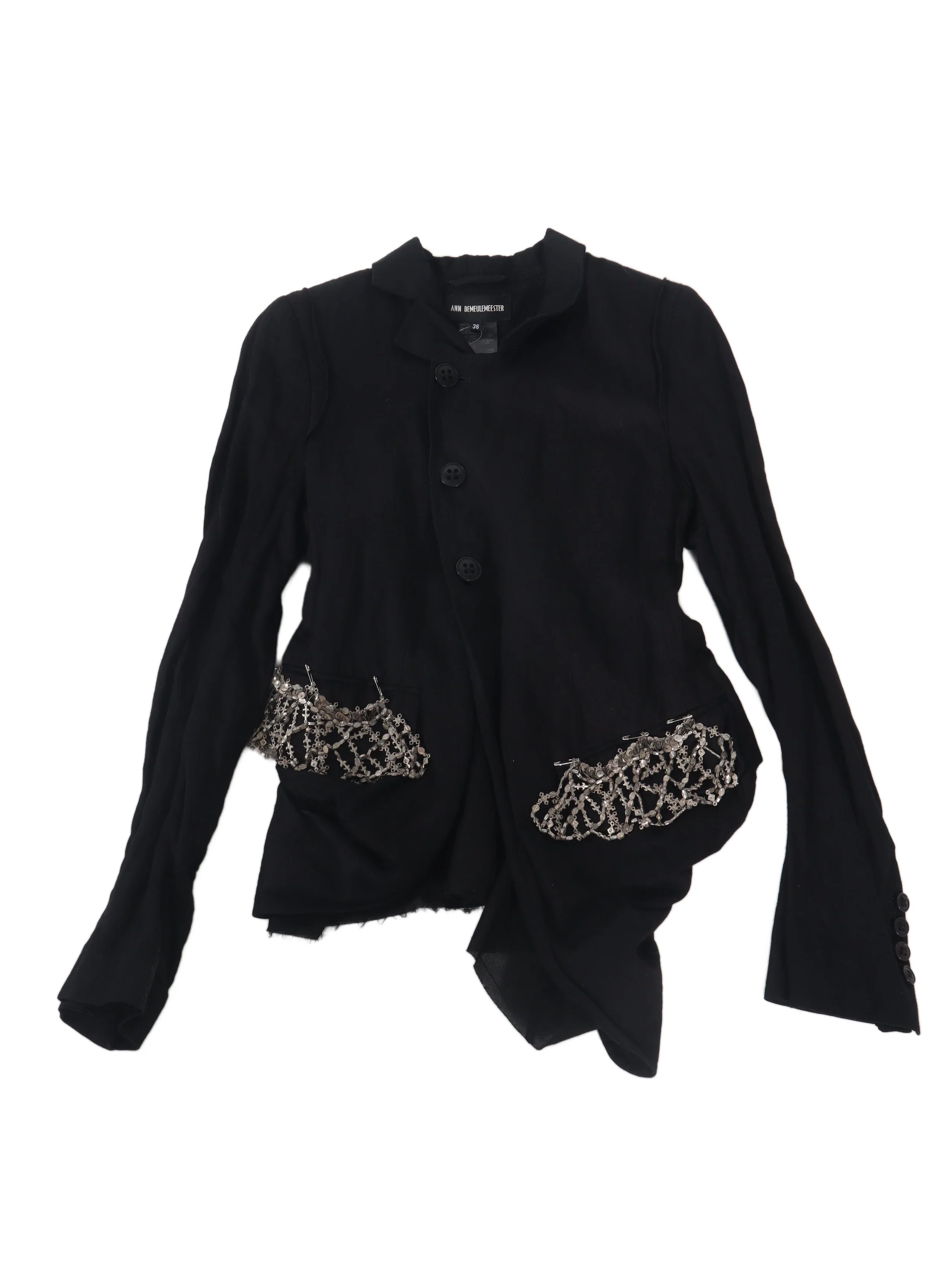 Ann Demeulemeester Wrinkled Asymmetric Jacket with Metal